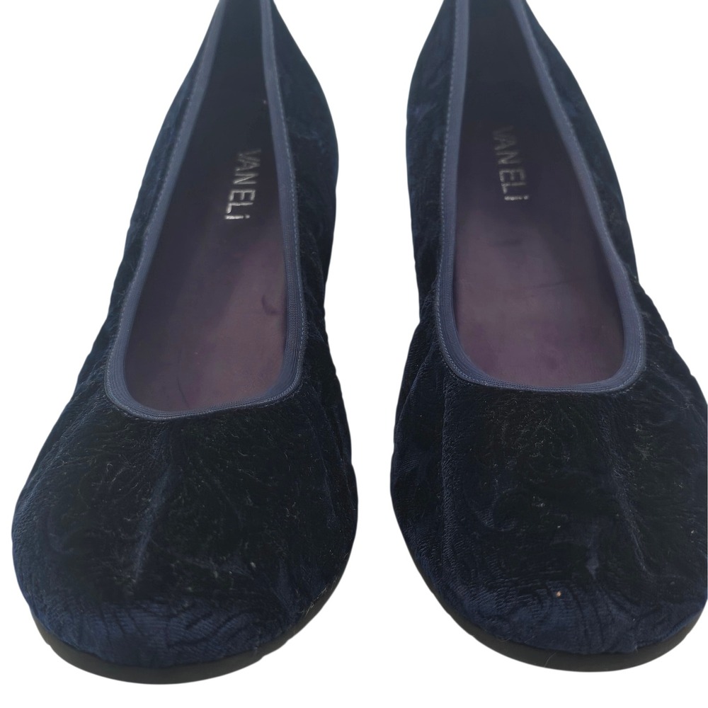 Vaneli Womens 10.5 N Navy Velvet Baroque Ballet Flat Narrow Width Coquette
